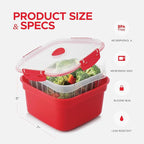 3 Piece Microwave Steamer Basket with Removable Strainer - 2 Liter Microwave Staemer for Vegetables, Broccoli & Fish - BPA Free Veggie Steamer with Airtight Locking Lid