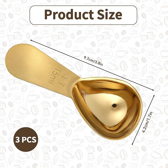 3PCS Tablespoon Measuring Spoon Stainless Steel, Metal Coffee Measuring Spoon Coffee Bean Scoop Short Handle Tablespoon Scoop for Powder Milk Tea Sugar Juice Olive Oil Kitchen Gifts, 15 ml Gold