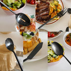 DEACORY Silverware Set with Serving Utensil Set Matte Black Flatware Set Hand Forged Stainless Steel Cutlery Set 45 Pieces Matte Finished Hexagon Handle Service for 8