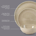 Gibson Elite Sandy Pines Stoneware Plates and Bowls Set - 12 Piece Reactive Glaze Dinnerware Set - Service for 4 - Dishwasher and Microwave Safe - Cream Taupe