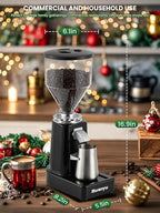 Huanyu Burr Coffee Grinder- Stainless Steel Flat Burr, 19 Precise Grind Settings, 35oz Capacity and Dual Dosing for Espresso, Hand Punch, French Press Black