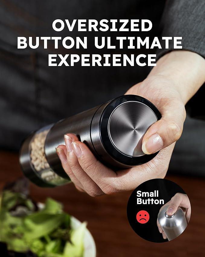 FORLIM Rechargeable Electric Salt and Pepper Grinder Set - Automatic One-Handed Operation Mill with Light (2 Mills) - Electronic Adjustable Shakers - Ceramic Grinder - Gunmetal Gray