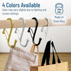 10-Pack Metal S Hooks for Hanging – Heavy-Duty S-Shaped Hooks with Safety Buckle – Fits Bars up to 0.6 In – Anti-Drop Hook for Kitchen, Pot Racks & Towel Bars – Silver (Small)