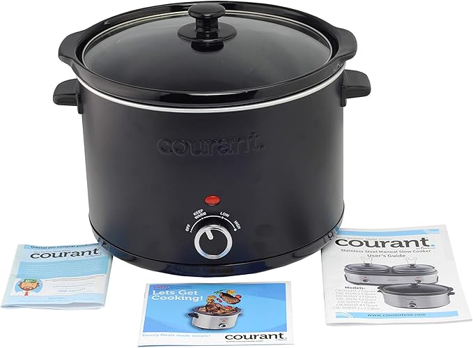 Courant Slow Cooker 5.5 Quart Crock, with Easy Cooking Options, Dishwasher Safe Pot and Glass Lid, Matte Black