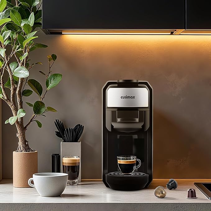 CUSIMAX Espresso Machine Single Serve Coffee Machine Compatible with Nespresso Pods, Adjustable Brewing Size, 19Bar Coffee Maker, Stainless Steel Espresso Maker with 20oz Remevable Water Tank