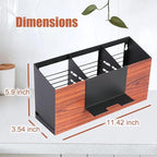 Utensil Holder Large Iron Flatware Container with 3 Compartments Countertop Wall-mounted Kitchen Utensil Storage (Black)