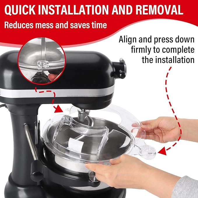 Pouring Shield for KitchenAid 6-7Qt Bowl Lift Stand Mixer (for Stainless Steel Bowls Only), Splash Guard Mixers Bowl Cover for Kitchen aid 6-7Qt Accessories and Attachments (Clear)