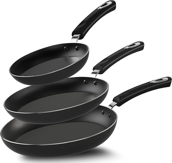 Utopia Kitchen Nonstick Cookware 3 Piece Omelette Pan Skillet Set, Nonstick Frying Pans with Induction Bottom, 8, 9.5 & 11 Inches Frying Pans with Bakelite Handles, PFOA Free, Grey