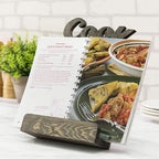 MyGift Solid Wood Countertop Cookbook Holder Tablet Book Stand with Kickstand and Decorative COOK Cutout Letters, Gray
