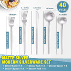 Lemeya Matte Silverware Set for 8,Modern Stainless Steel Brushed Cutlery Set,40-Pieces Heavy Duty Flatware Set,Knives Spoons and Forks Set Utensils Set, Satin Finish, Dishwasher Safe