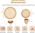 Sango Nova 16-Piece Casual Brown Stoneware Dinnerware Set – Service for 4, Includes Coffee Mugs & Plates, Earthy Brown Reactive Glaze, Microwave & Dishwasher Safe, for Everyday Dining & Entertainment