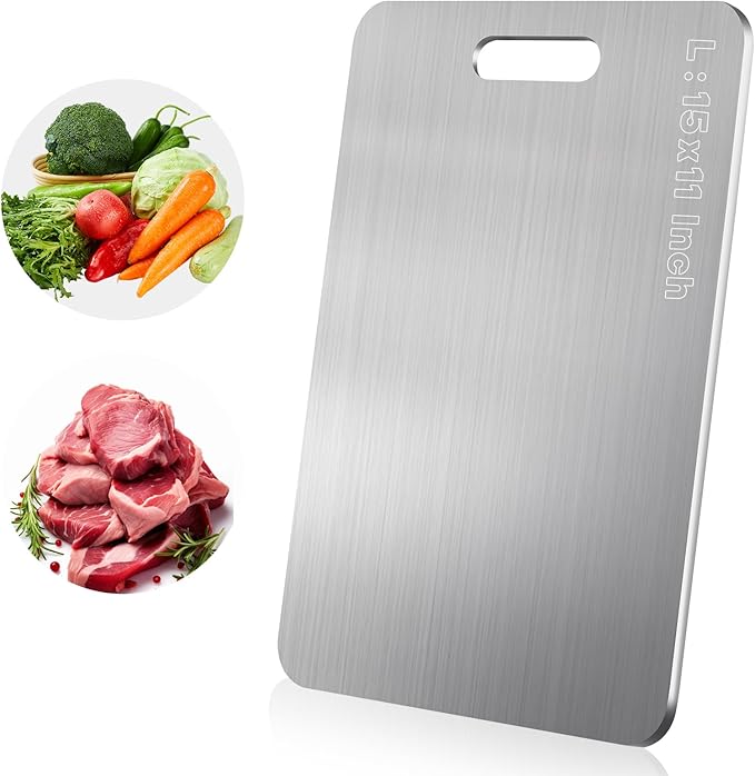 Titanium Cutting Boards for Kitchen, 100% Pure Titanium Cutting Board, Double-Sided Food-Grade Cutting Boards Non Toxic, Hygiene and Durability, Easy to Clean, Fruits And Vegetables（15L*11W）
