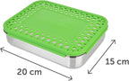 LunchBots Large Trio Stainless Steel Lunch Container -Three Section Design for Sandwich and Two Sides - Metal Bento Lunch Box - Eco-Friendly - Stainless Lid - Green Dots