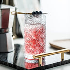 Glass Cups Vintage Glassware Set of 4, Drinking Glasses 12.5oz, Embossed Pattern Style Transparent Cocktail Glasses Set, for Ice Coffee,Juice,Beer,Bar Beverages,Drinkware, Transparent (L)