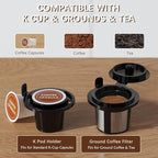 Single Serve Hot & Iced Coffee Maker, for K Cup Pod and Grounds, 6 to 24oz Brew Size, Slim Compact for Small Spaces, Descaling Reminder, with Reusable Filters, Black