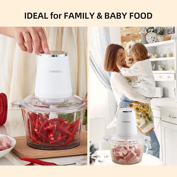 Food Processor,Electric Food Chopper with 500W Stainless Steel Motor & 2 Sharp Blade Sets,12-Cup Glass Bowl for Meat, Vegetables, Fruits and Nuts