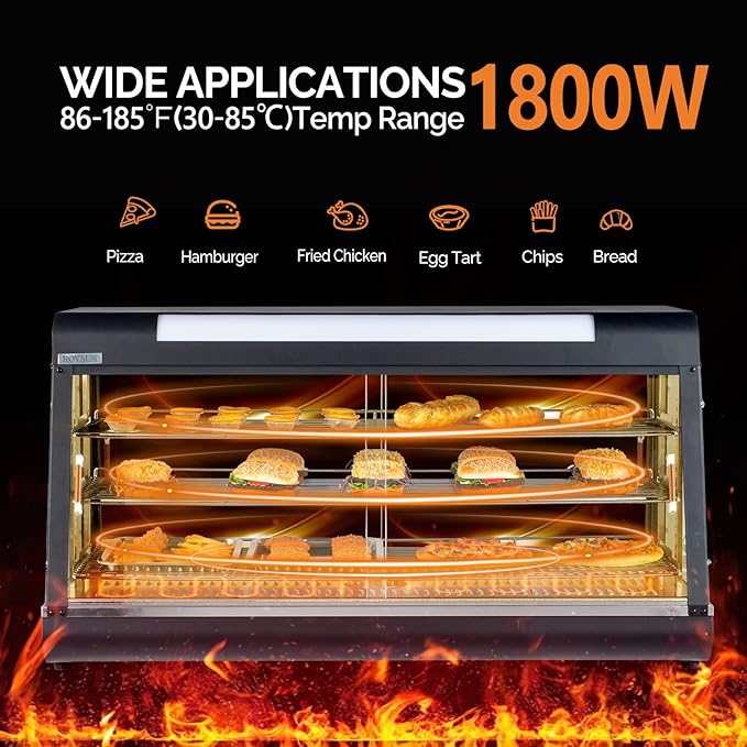 ROVSUN 48" Food Warmer Pizza Warmer Countertop, 3-Tier Food Warmer Display Pretzel Warmer w/LED Adjustable Removable Shelves Front & Rear Doors, Pastry Display Case for Buffet Restaurant, 1800W