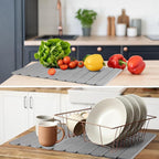 Nuanchu 2pack Large Stone Dish Drying Mat for Kitchen Counter, 23.6"(L)x15.4"(W), Collapsible Diatomaceous Earth Water Absorbing Mat for Dishes Bottles Cups, Match Any Countertop (Light Grey)