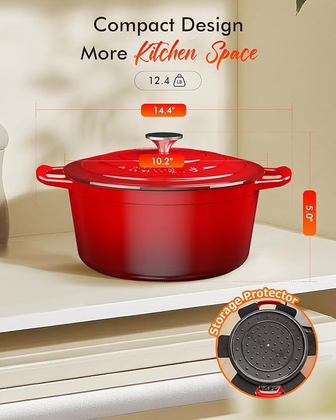 Nuwave 6QT Healthy Enameled Cast Iron Dutch Oven Pot with Lid, Heavy Duty 7-Layer Enamel, Enhanced Rust Protection, Dual Handles, Oven Safe to 500°F for Sourdough Bread Baking, Braise, Stew, Roast