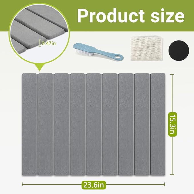 Quick Dry Stone Mat, Stone Drying Mat for Kitchen Counter, Large Dish Drying Mat - Diatomaceous Earth Dish Drying Mats, Modern Fast Dry Pad for Bathroom, 24"x16", DarkGray