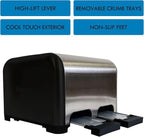 Kenmore toaster 4 slice - extra wide slot countertop kitchen appliance, defrost function, tostador de pan, 9 shade settings, compact design, easy clean crumb tray, bread bagel, stainless steel & black