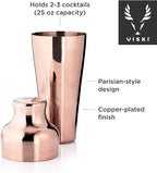 Viski Parisian Cocktail Shaker, Contoured High Shine Polished Stainless Steel with Built-In Cap and Strainer, Copper 25 Oz Set of 1