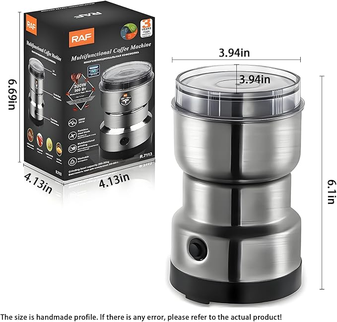 Electric Coffee Grinder,Multifunctional Coffee Bean Grinder,Food Grade 18/10 Stainless Steel Blades,Lightweight Design,Suitable for Beans,Spices and Herbs