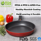 DIIG Nonstick Frying Pan Skillet with Silicone Lid, 10 Inch Saute Pan Omelet Sauce Red Cookware, Oven Safe Chef Pans for Cooking with Detachable Handle, Induction Gas All Stoves Compatible