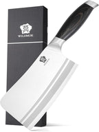 WILDMOK Meat Cleaver Knife, 7 Inch Heavy Duty Bone Chopper, German Stainless Steel Butcher Knife with Black Pakkawood Handle, Chinese Cleaver for Kitchen