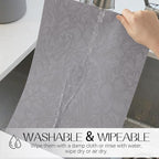 Romanstile Vinyl Placemats Set of 4-12 X 18 Inch - Heat Resistant Non-Slip Embossed Floral Place Mats 100% Waterproof Oilproof Wipeable Faux Leather Table Mats for Kitchen/Dining/Party, Grey