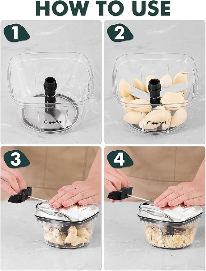 Manual Food Processor Vegetable Cutter, Geedel Pull Chopper with String, Food Chopper Vegetable Cutter for Veggies, Fruits, Salad, Onion, Ginger, Nuts.