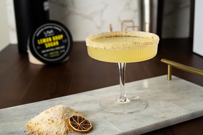 LAVA Premium Lemon Drop Sugar Cocktail Rimmer, All Natural Rimmer Sugar, Sweet & Sour, Real Lemons, Pure Cane Sugar, No Silicon Dioxide, with Easy Screw-On Lid - 5oz