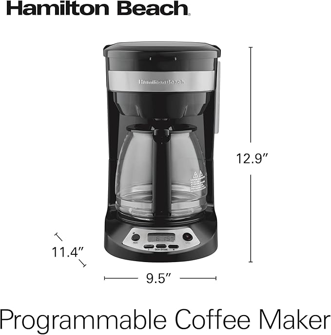 Hamilton Beach 12 Cup Programmable Drip Coffee Maker, Brew Options, Glass Carafe (46299), Black with Stainless Accents
