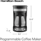 Hamilton Beach 12 Cup Programmable Drip Coffee Maker, Brew Options, Glass Carafe (46299), Black with Stainless Accents