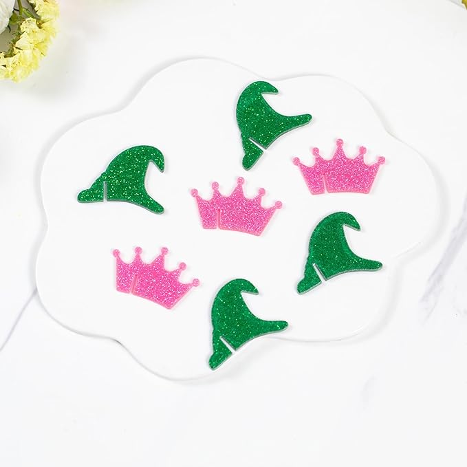 20 Pack Pink and Green Party Decrations, Princess and Witch Party Accessories, Green Witch Broomstick and Glitter Pink Princess Wand Cocktail Stir Sticks for Themed Parties (Wine Glass Charms)