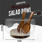 Premium Large Glass Salad Bowl Set with Acacia Wood Base and Serving Utensils - Ideal for Hosting Parties, Host Family Gatherings, and Everyday Use - Elegant, Durable, and Practical Kitchen Essential