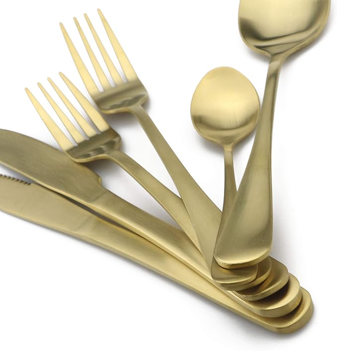 24-Piece Stainless Steel Flatware Set, Matte Gold Finish, Service for 4