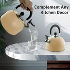 Lily's Home 2 Quart Stainless Steel Whistling Tea Kettle, the Perfect Stovetop Tea and Water Boilers for Your Home, Dorm, Condo or Apartment. (Pastel Cream)