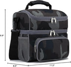 FlowFly Double Layer Cooler Insulated Lunch Bag Adult Lunch Box Large Tote Bag for Men, Women, With Adjustable Strap,Front Pocket and Dual Large Mesh Side Pockets