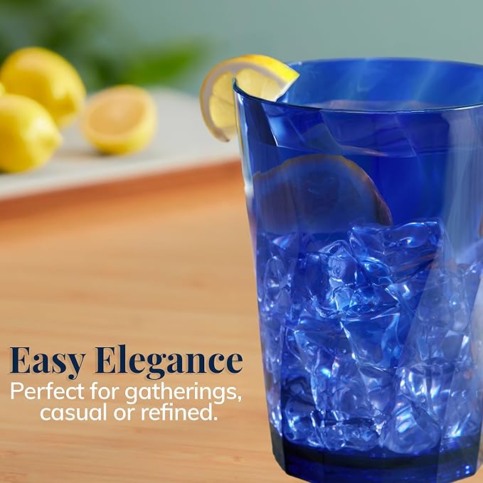 US Acrylic Optix Plastic Reusable Drinking Glasses (Set of 8) 14oz Rocks Cups in Jewel Tone Colors | BPA-Free Tumblers, Made in USA | Top-Rack Dishwasher Safe