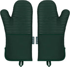 Beneno Kitchen Oven Mitts 2-Pack Heat Resistant to 500°F with Non-Slip Silicone Grip, Extra Long 14.3" Forearm Protection, Soft Quilted Cotton Terry Lining, Ideal for Cooking, Baking, Grilling, Green