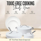 Alva Mobi 8‑Piece Ceramic Nonstick Cookware Set – Made without PFAS/PFOA/PTFE, Induction & Oven Safe, Easy‑Clean Pots & Pans with Lids, Recycled Aluminum + Stainless Handles