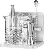 Crystal Cocktail Mixing Glass Set with Bamboo Stand - 22 Oz 650ml - Thick and Sturdy Bottom, Durable and Seamless Design with Bar Accessories