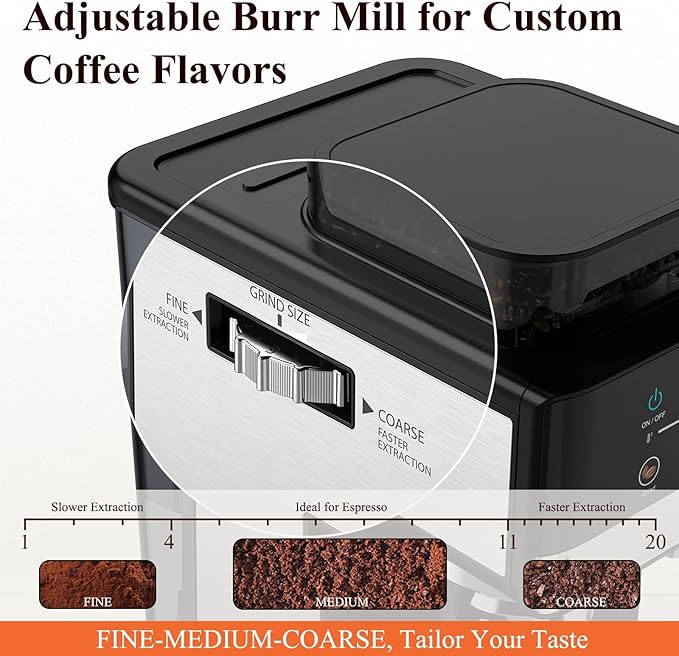 Espresso Machine with Grinder, 20Bar Expresso Coffee Machines with Milk Frother, Professional Compact Stainless Steel Coffee Maker for Espresso, Latte & Cappuccino, Perfect for Home Use