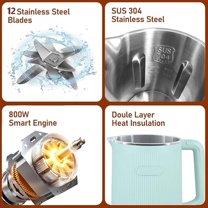 8-in-1 Automatic Soy Nut Milk Maker,40oz Soy Milk Maker for Homemade Almond,Oat,Soy Milk,Rice Paste,Complementary Food,Juice,Milk Maker Machine with Delay Start/Keep Warm/Self Clean/Boil Water