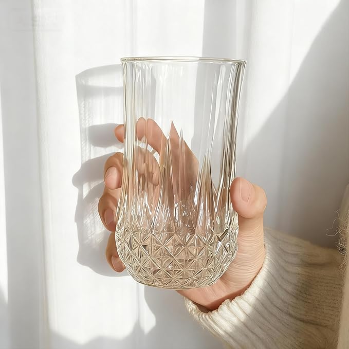 Ruckae Drinking Glasses Set of 8,11 oz and 7 oz Kitchen Water Glass Cups Set,Clear Curvature Glassware Dishwasher Safe,Mixed Drinkware for Beer,Juice,Cocktail,Whiskey,Milk and Various Mixed Drinks