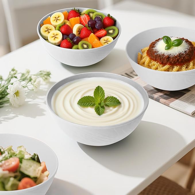 Wheat Straw Cereal Bowls 40 OZ, Unbreakable Bowls Set of 6, Microwave & Dishwasher Safe Bowl for Kitchen, Reusable Plastic Bowl for Cereal, Soup, Salad and Ramen, White