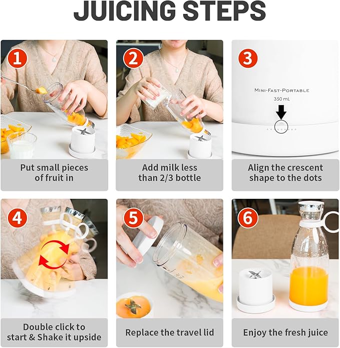 OTPEIR Portable Blender for Shakes and Smoothies with 11.83 Oz Travel Cup and Lid,Durable Stainless Steel Blades for Juice Blending Performance, White