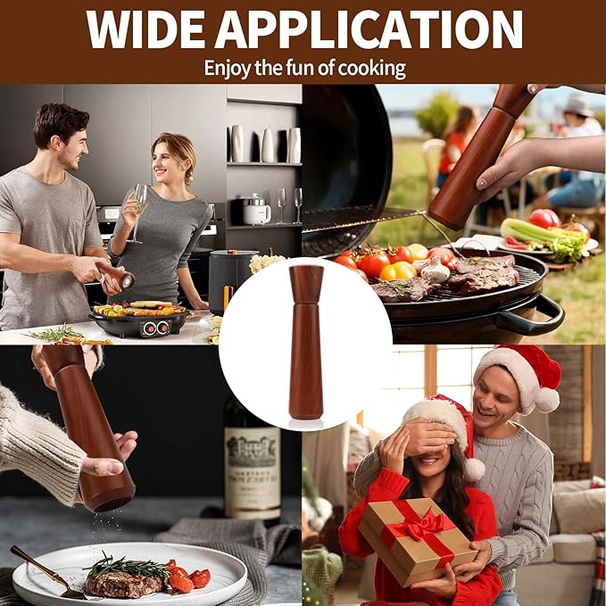Wooden Pepper Grinder,Pepper Mill Wood 10In–Salt Grinder Refillable,Pepper Grinder Manual Adjustable Ceramic Rotor,Easy Refill,Salt and Pepper Shakers with Coarseness Control 1-Pack