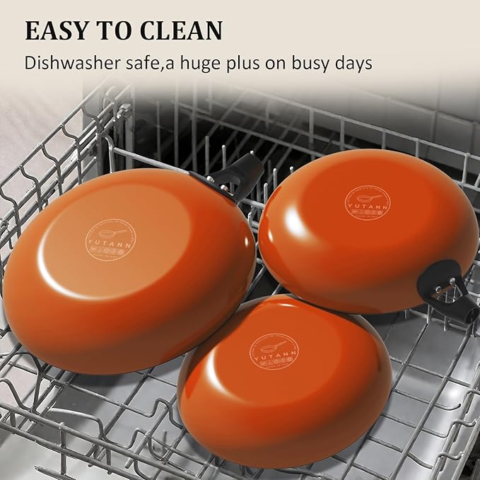 YUTANN Nonstick Frying Pan Set, 8" 10" 12" Ceramic Frying Pans, Pre-seasoned Cast Iron Pan Cookware Set with Removable Handle, Dishwasher Safe, Free of PFAS & PFOA, Compatible with All Stovetops